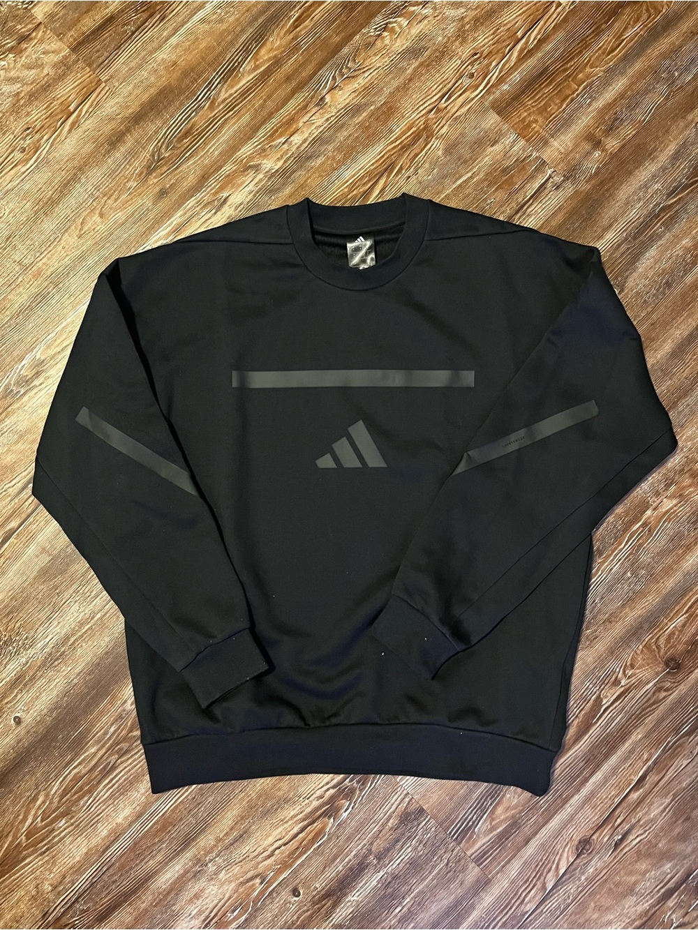 adidas Black Crewneck Sweatshirt with Tonal Stripe Accents